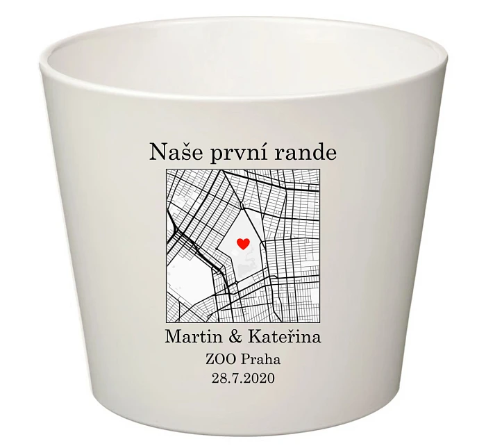 Bílý keramický květináč s mapou - malý Bílý keramický květináč s mapou - malý