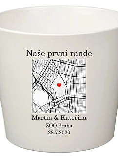 Bílý keramický květináč s mapou - velký
