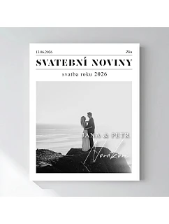 Personalizovaný magický fotoobraz v rámu - 40x50 - svatební noviny