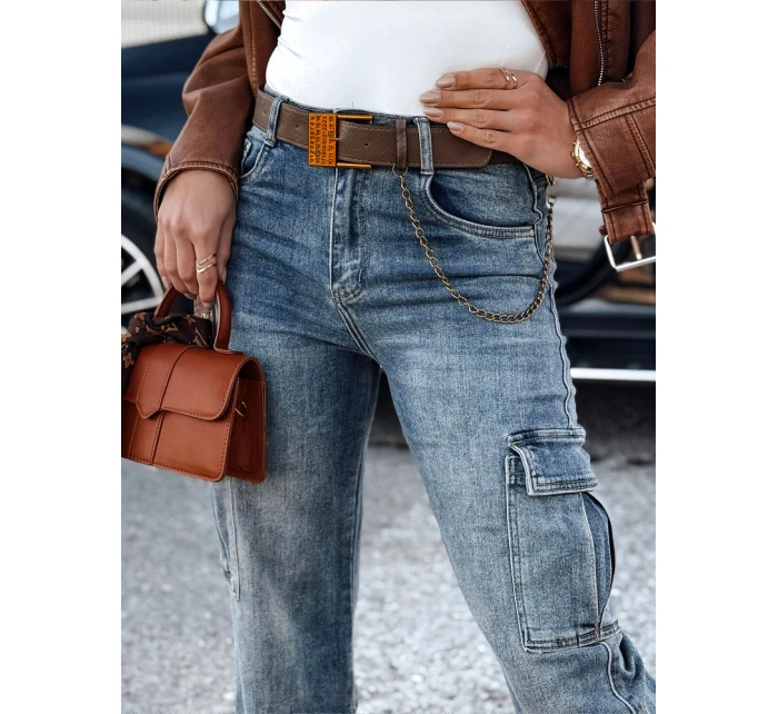 dámské džínové kalhoty s páskem modré Dstreet model 21981546 - FashionStreet