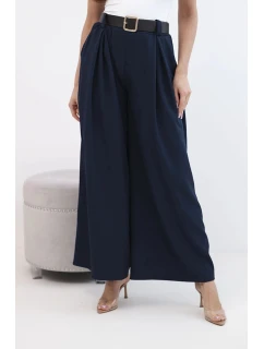 Dámské kalhoty s širokými nohavicemi a páskem granátové