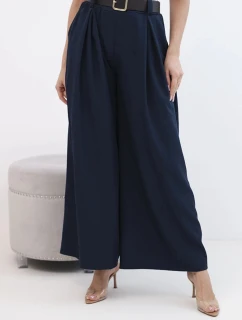 Dámské kalhoty s širokými nohavicemi a páskem granátové