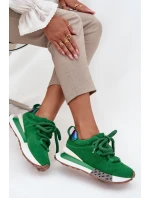 Semišové dámské tenisky na platformě s šněrováním  zelené model 21710412 - Artiker