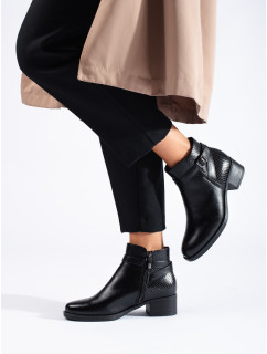 Stylové černé  kotníčkové boty dámské na širokém podpatku