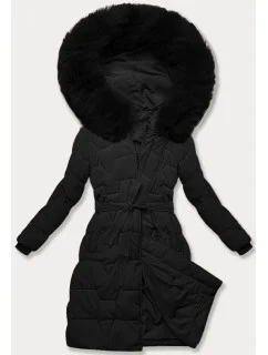 Černá dámská bunda pro přechodné období s páskem model 21248441 - J.STYLE