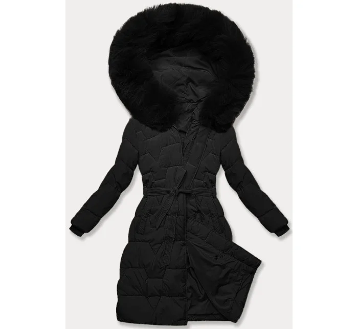 Černá dámská bunda pro přechodné období s páskem model 21248441 - J.STYLE Černá dámská bunda pro přechodné období s páskem model 21248441 - J.STYLE