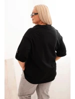 Dámská blůza Plus Size z bavlny s volným střihem a vodním výstřihem černá