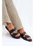 Dámské Pantofle Na Plochém Podpatku Se Zlatou Dekorací Černé Karinma