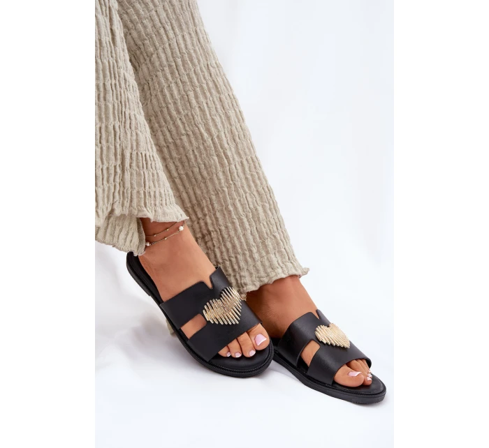 Dámské Pantofle Na Plochém Podpatku Se Zlatou Dekorací Černé Karinma