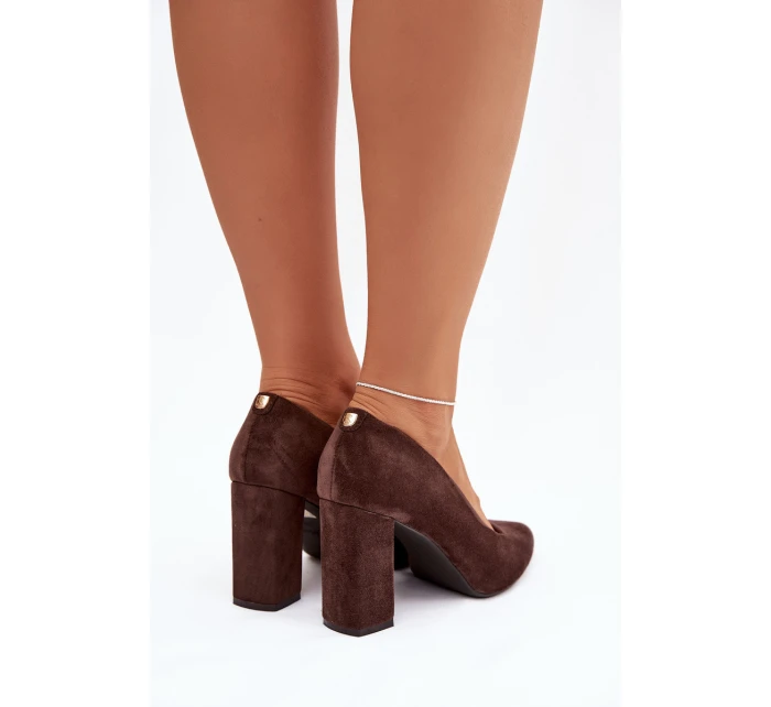 Dámské semišové lodičky na podpatku Sergio Leone – čokoládové