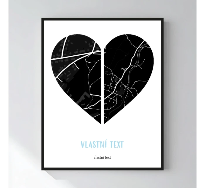 Personalizovaný magický fotoobraz v rámu - 50x70 - dvě mapy jako srdce
