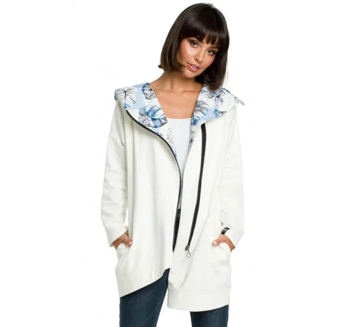 Dámská mikina s kapucí nadměrné velikosti na zip B091 ecru - Be Wear Dámská mikina s kapucí nadměrné velikosti na zip B091 ecru - Be Wear