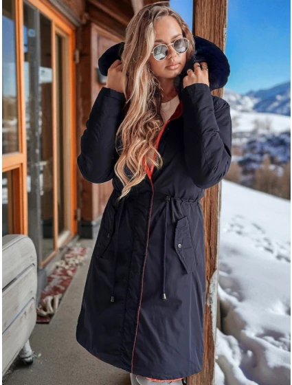 Dámská zimní bunda oboustranná s kapucí tmavě modrá model 21980554 - Dstreet
