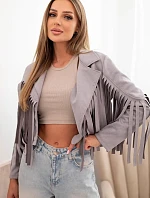 Dámská semišová bunda s třásněmi šedá