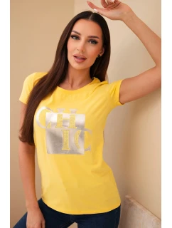 Dámské bavlněné tričko s potiskem CHIC žlutá