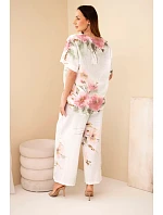 Dámský bavlněný komplet s krátkým rukávem a širokými nohavicemi bílý