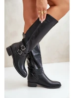 Dámské Kozačky Před Koleno Na Ploché Podpatky S Přezkami Černé Lotina Dámské Kozačky Před Koleno Na Ploché Podpatky S Přezkami Černé Lotina