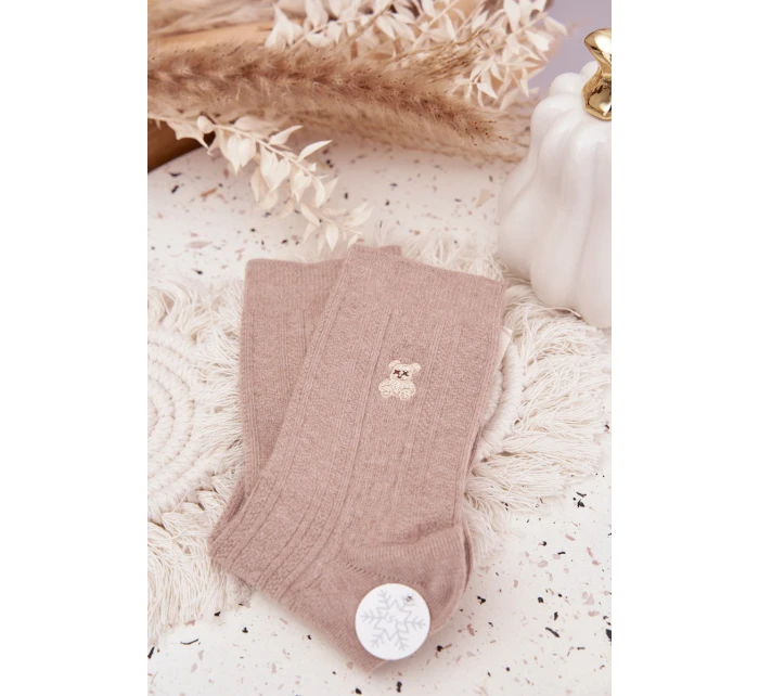 Teplé dámské ponožky s medvídkem a vlnou – béžové Teplé dámské ponožky s medvídkem a vlnou – béžové