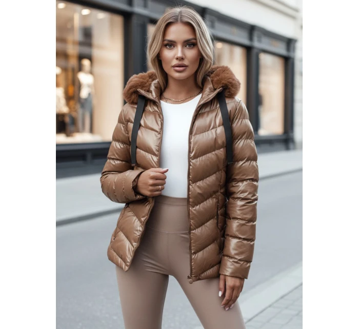 Dámská prošívaná zimní bunda s kapucí MIRIAL hnědá FashionStreet TY4573z