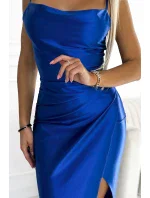 483-3 DIANE saténové dlouhé šaty s rozparkem na nohou - CHABROW 483-3 DIANE saténové dlouhé šaty s rozparkem na nohou - CHABROW