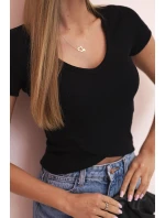 Dámská pruhovaná blůza s model 21772772 výstřihem a krátkým rukávem černá - K-Fashion Dámská pruhovaná blůza s model 21772772 výstřihem a krátkým rukávem černá - K-Fashion