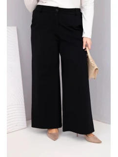 Dámské kalhoty Plus Size s širokou nohavicí a vysokým pasem černé