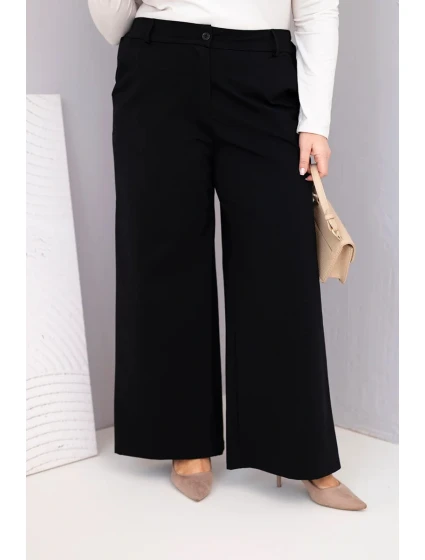 Dámské kalhoty Plus Size s širokou nohavicí a vysokým pasem černé