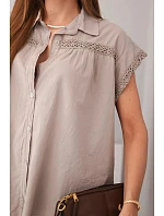 Dámská bavlněná košilová halenka s krajkou a krátkým rukávem fango