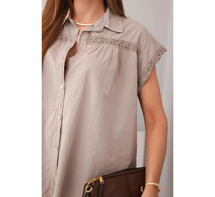 Dámská bavlněná košilová halenka s krajkou a krátkým rukávem fango