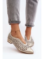 Boty Zazoo 2883 prolamované baleríny vyrobené z přírodní kůže, zlato