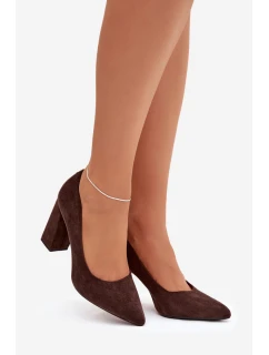 Dámské semišové lodičky na podpatku Sergio Leone – čokoládové