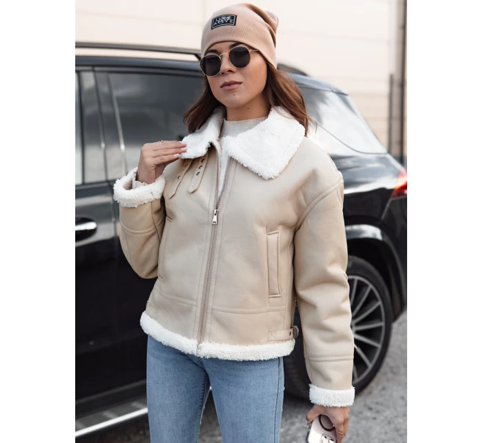 Dámská kožená bunda s ovčí kůží Dstreet beige model 21981561 - FashionStreet