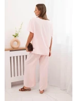 Dámský komplet s volnou halenkou a širokými nohavicemi pudrově růžová Dámský komplet s volnou halenkou a širokými nohavicemi pudrově růžová