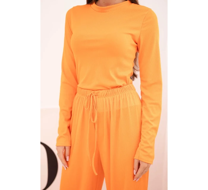 Dámská souprava z viskózy s topem a širokými kalhotami oranžový