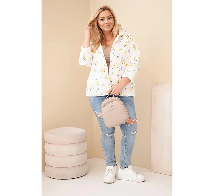 Dámská jarní bunda Plus Size s drobným květinovým vzorem žlutá