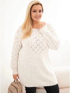Dámský pletený svetřík Plus Size z pleteniny krajkový s dlouhým rukávem béžový