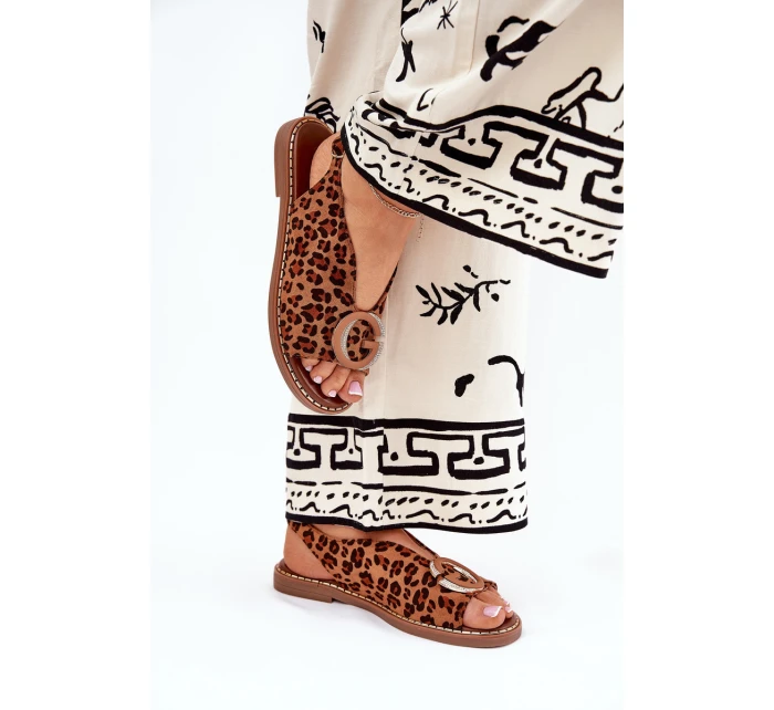 Ploché Sandály S Dekorací Pantera Hnědé Haliones Ploché Sandály S Dekorací Pantera Hnědé Haliones