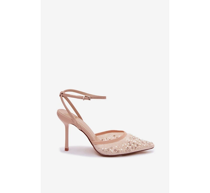 Dámské sandály na podpatku z eko kůže béžové Sedira