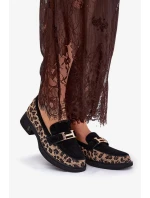 Dámské semišové mokasíny s panterkovým vzorem Vinceza – černé