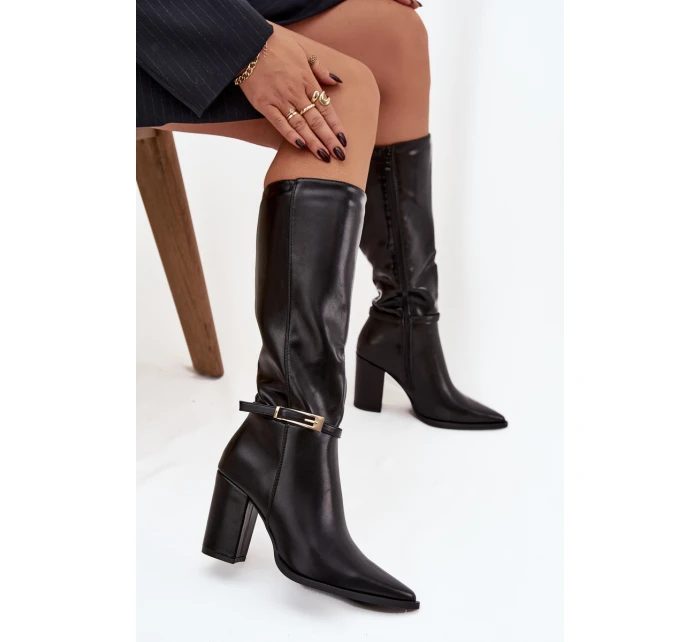 Dámské kotníkové boty Cirella na sloupkovém podpatku se sponou – černé