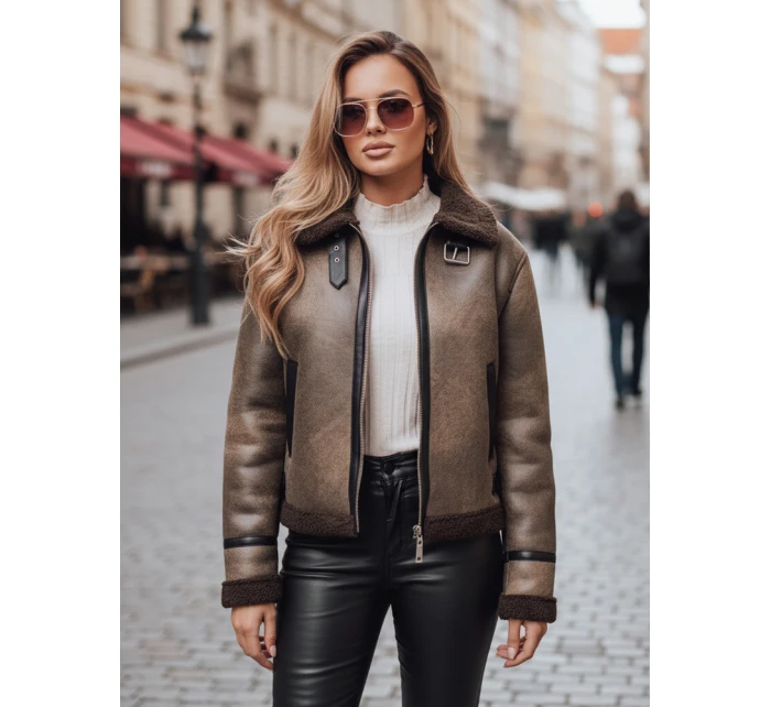 Dámská semišová bunda s ovčí kůží coffee Dstreet model 21993894 - FashionStreet