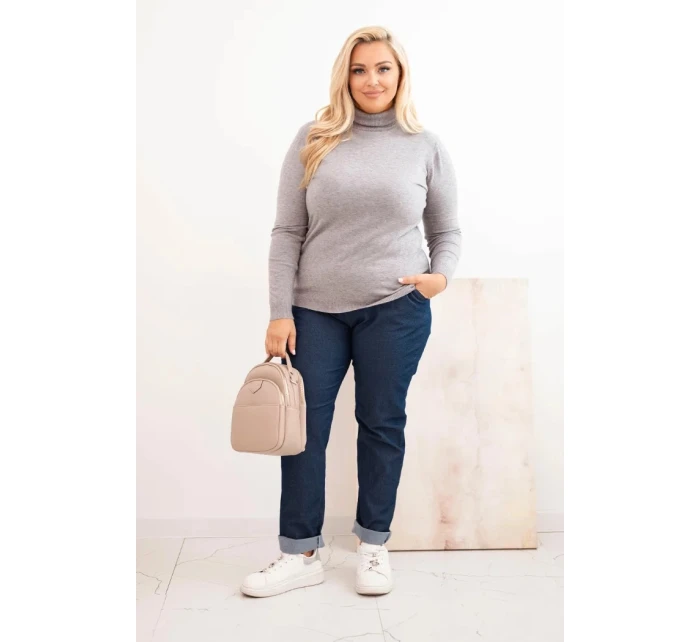 Dámský viskózový svetr Plus Size s klasickým střihem šedý