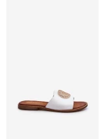 Zazoo 2938 Kožené Žabky Na Ploché Podrážce S Ozdobou Bílé