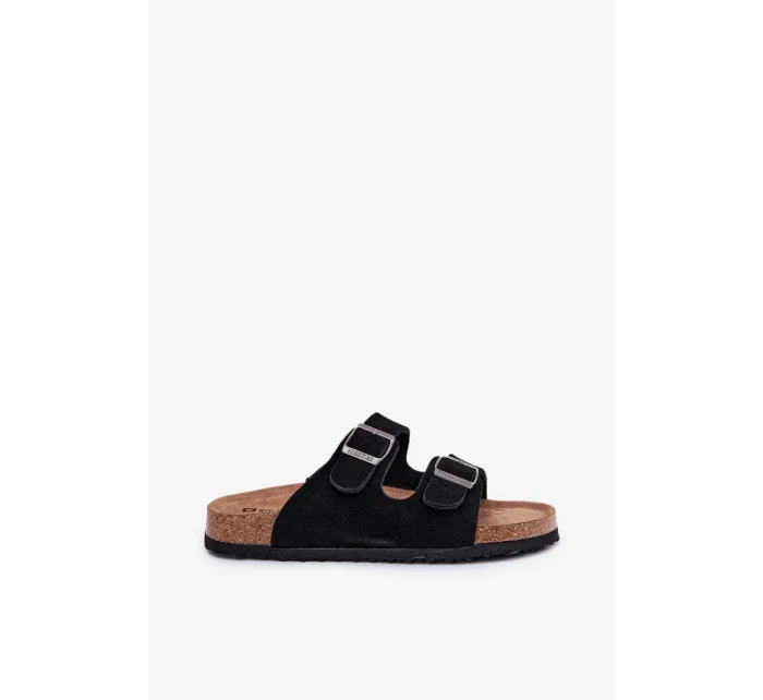 Dámské semišové pantofle s přezkami Big Star – černé Dámské semišové pantofle s přezkami Big Star – černé