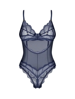 Dámské body Nightly Blue Crotchless Teddy tm. modré - Obsessive