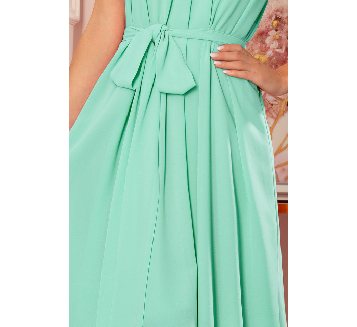 ALIZEE - Dámské šifonové šaty v mátové barvě se zavazováním 350-5