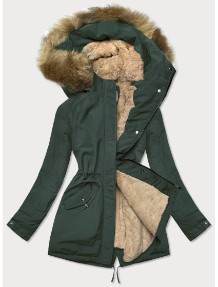 Zeleno-béžová teplá dámská zimní bunda (W559)