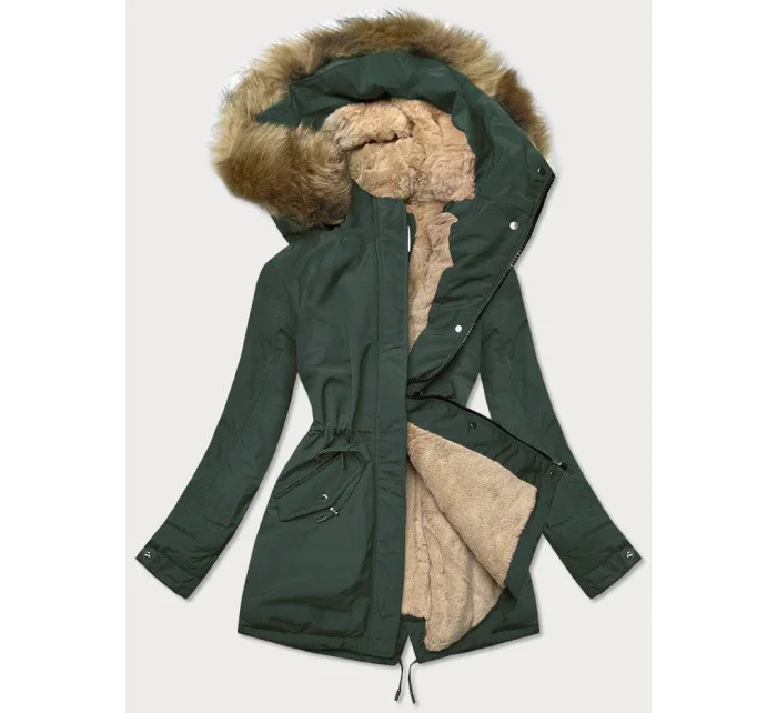 Zeleno-béžová teplá dámská zimní bunda (w559) Zeleno-béžová teplá dámská zimní bunda (w559)