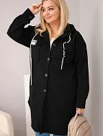 Dámský kabát Plus Size s kapucí zapínaný na knoflíky černý