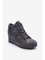 Dámské Kožené Tenisky Na Koturnu Big Star MM274005 Šedé Dámské Kožené Tenisky Na Koturnu Big Star MM274005 Šedé